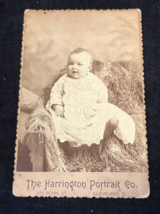Beautiful Blue-eyed Baby - 1890s Cabinet Card Photograph - Harrington Portrait C. Cleveland Ohio