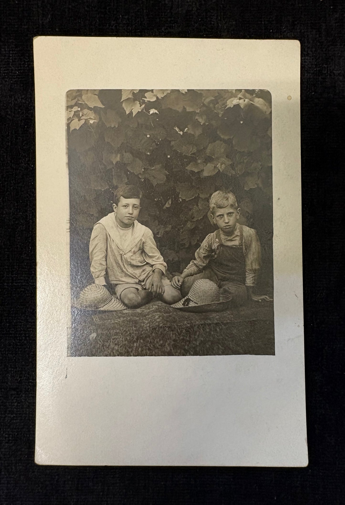 Young Boys in Play Clothes in Front of Ivy Covered Wall - 20th Century RPPC - 1907-1918 Post Card