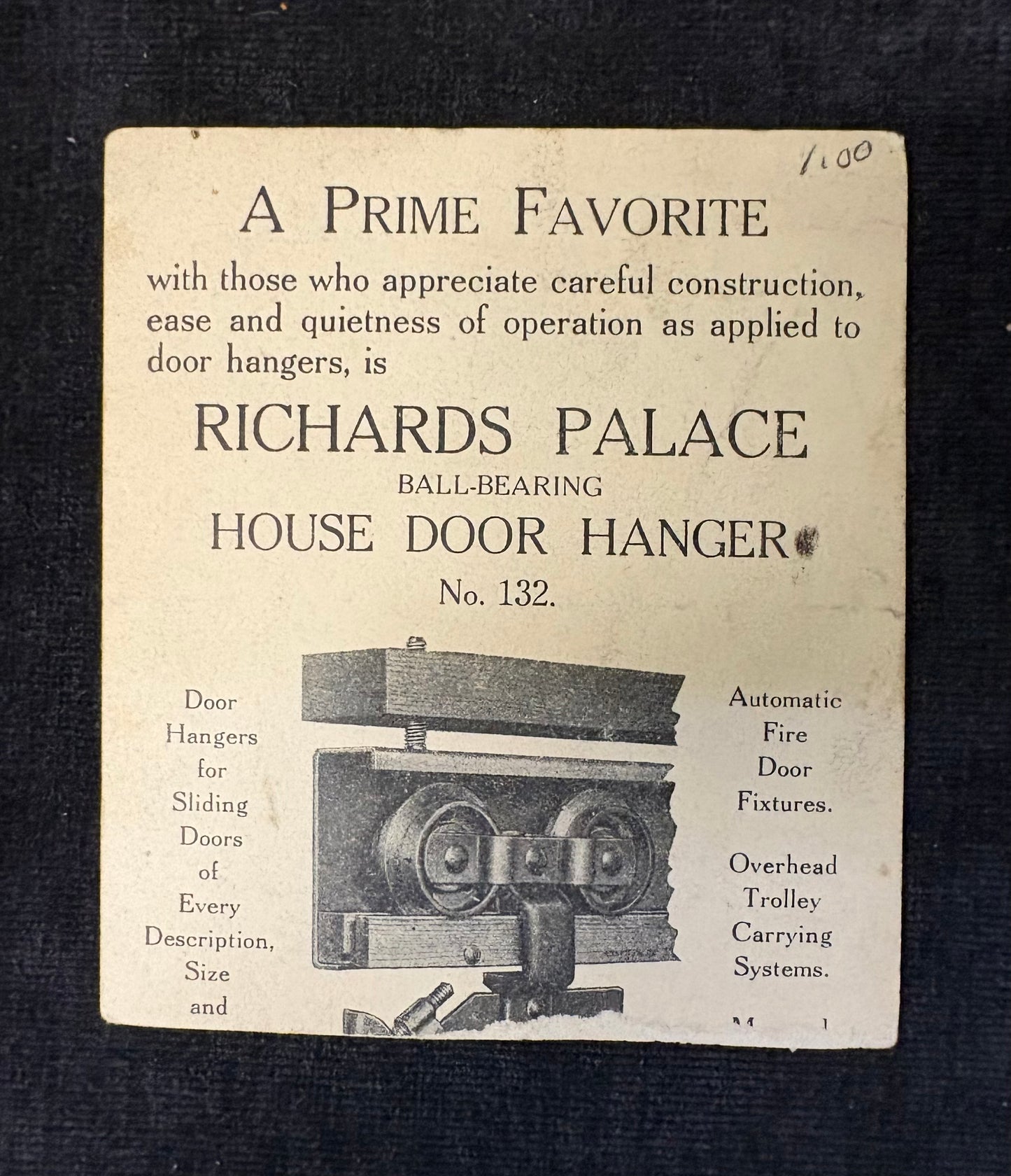 Edwardian Advertisement card-  Pompadour Photo Card - Richards Palace Ball-Bearing House Door Advertisement - 1900s Sliding doors