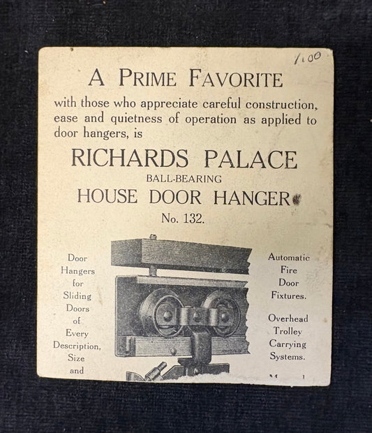 Edwardian Advertisement card-  Pompadour Photo Card - Richards Palace Ball-Bearing House Door Advertisement - 1900s Sliding doors