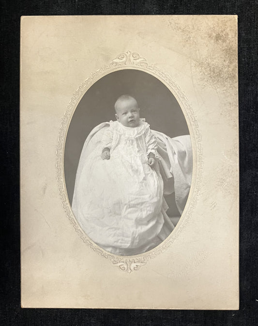 1880s-1890s Oval framed Baby Photo - Large Embossed Cabinet Card - Sepia tone Photography