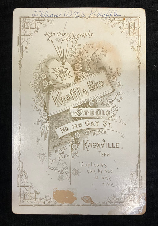 Victorian Women's Fashion - High-Class Knaffl & Bros Cabinet Card - 1880s Photo of Photographers Wife, Knoxville Tenn.