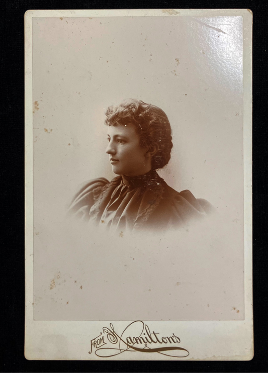 Victorian Lady Covered in Frills - Mid-1890s Fashion - Gold Gilt Cabinet Card