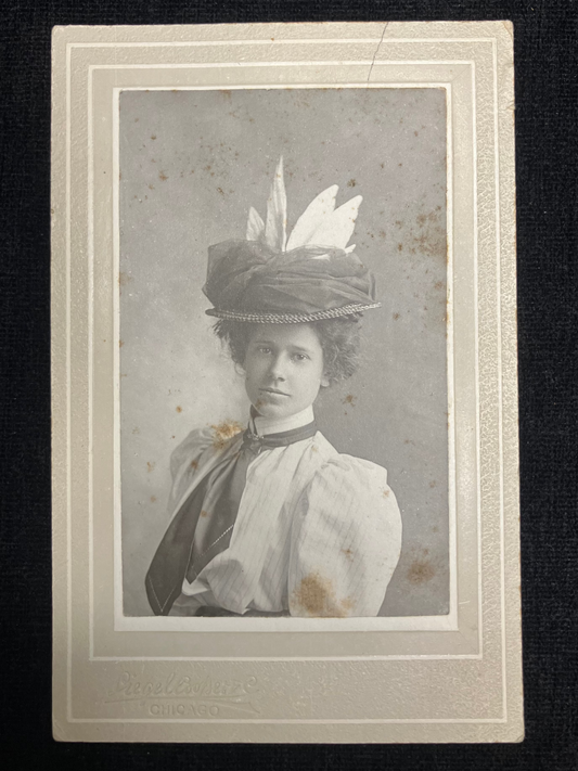 Feather Winged Hat - 1900-1920 Women's Fashion - Cabinet Gem Card Unique Size - Liegel Cooper Photo