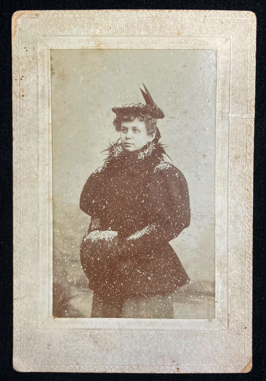 Victorian Winter Fashion - 1890s-1900s Cabinet Gem Card - Artificial Snow for in Studio Photo