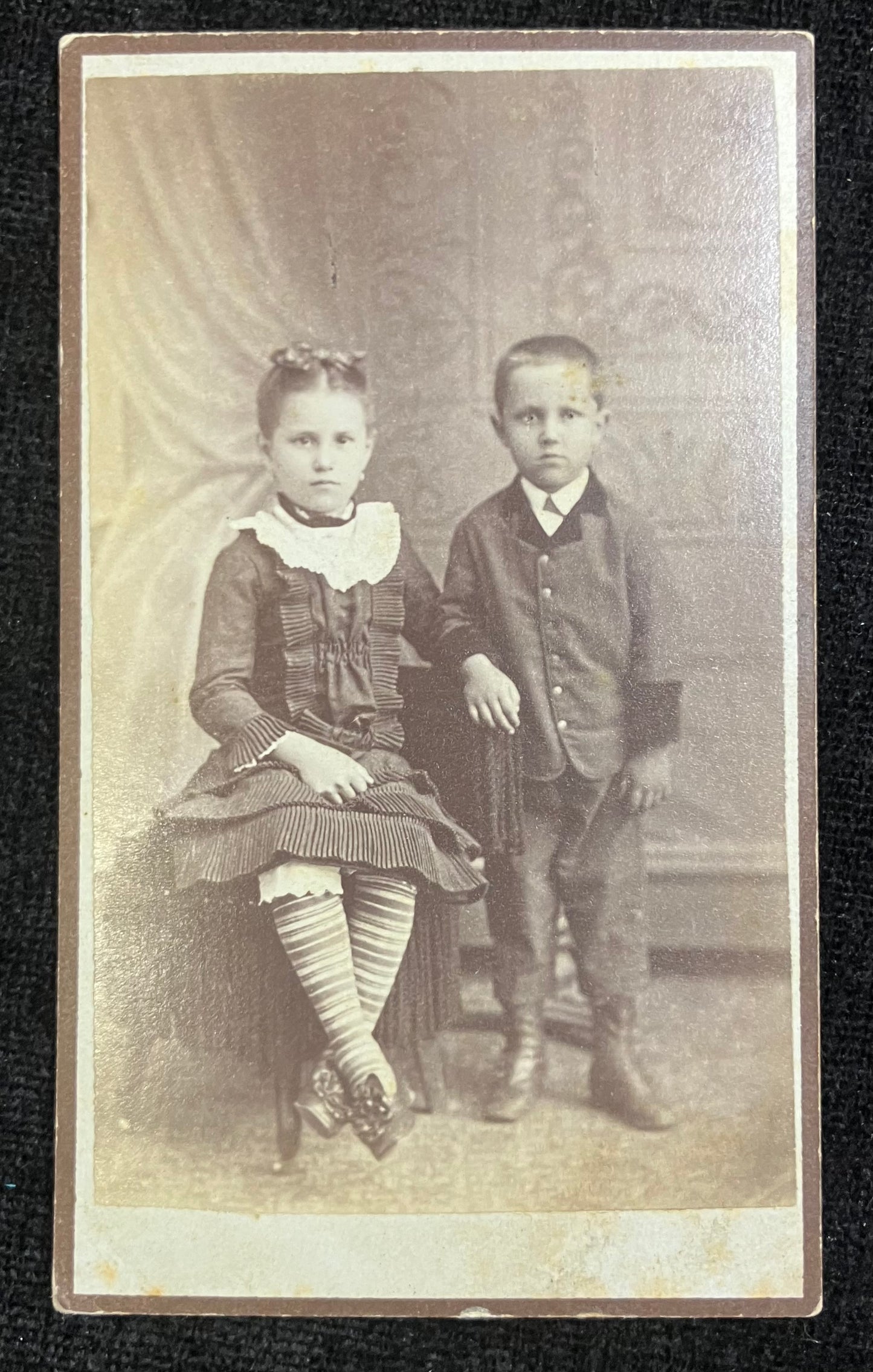 1880s Siblings in Ornate Victorian Setting - Vintage Indiana Carte de Visite