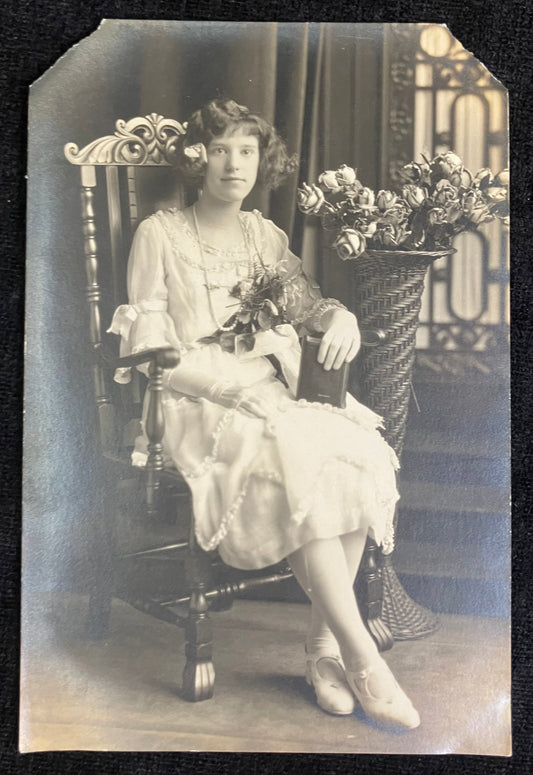 Unique 1910 Confirmation Photograph - Elegant  early 20th Century Fashion and Ornate Scenery