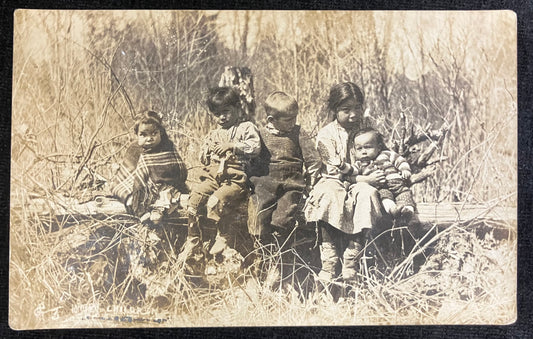 1920s RARE RPPC with American Indigenous Children  Sitting with a Blond Child - Historic Michigan RPPC