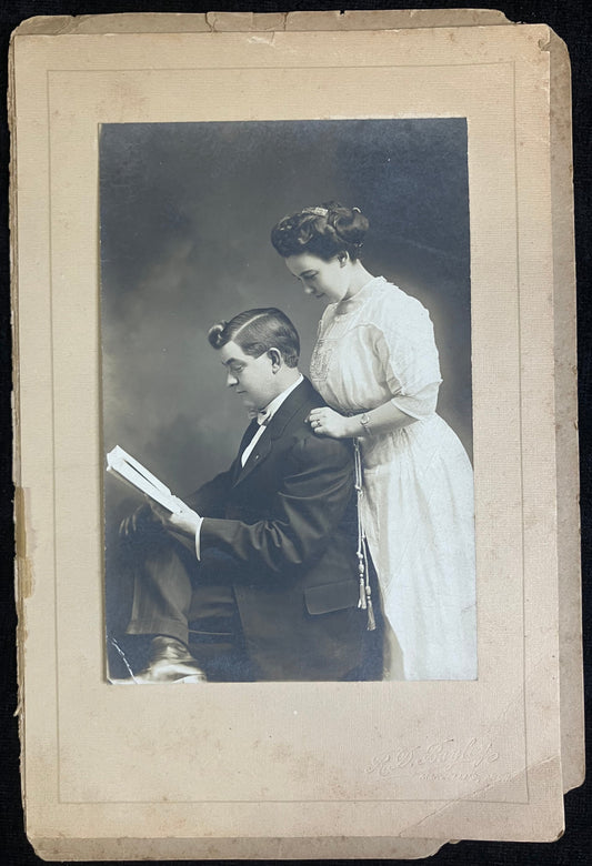 Unusual Engagement Photo 1910 - Ornate Victorian Summer Dress and Vintage Hair Styles - R. D. Bayley Photo -  Flirtatious Bride