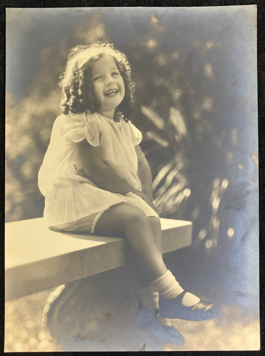 Wonderful 1930s Studio Photo of Little Girl Laughing - Shirley Temple Curls - Black and White Real Photography