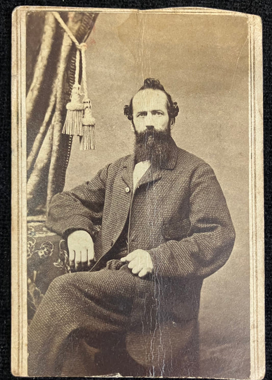 1870s Carte de Visite Photo - Bearded Man in Opulent Victorian Setting - Unique Size Antique Sepia Photography