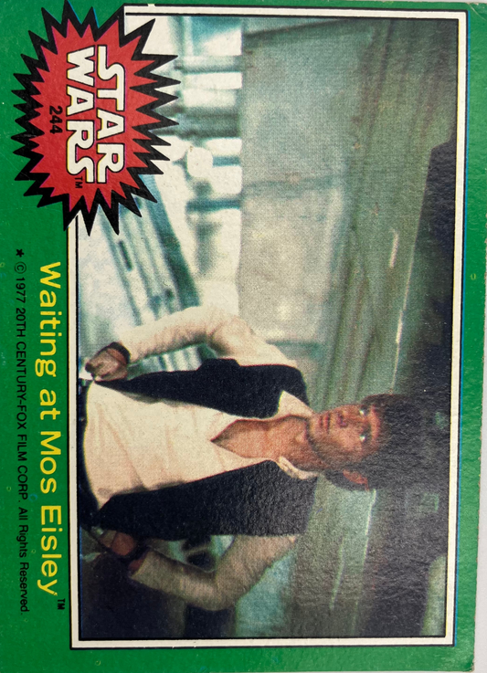 Vintage Star Wars trading card featuring Han Solo waiting at Mos Eisley.