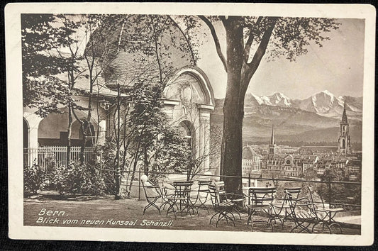 Black and white photo of the view from the Schanzli Sanitorium in Bern