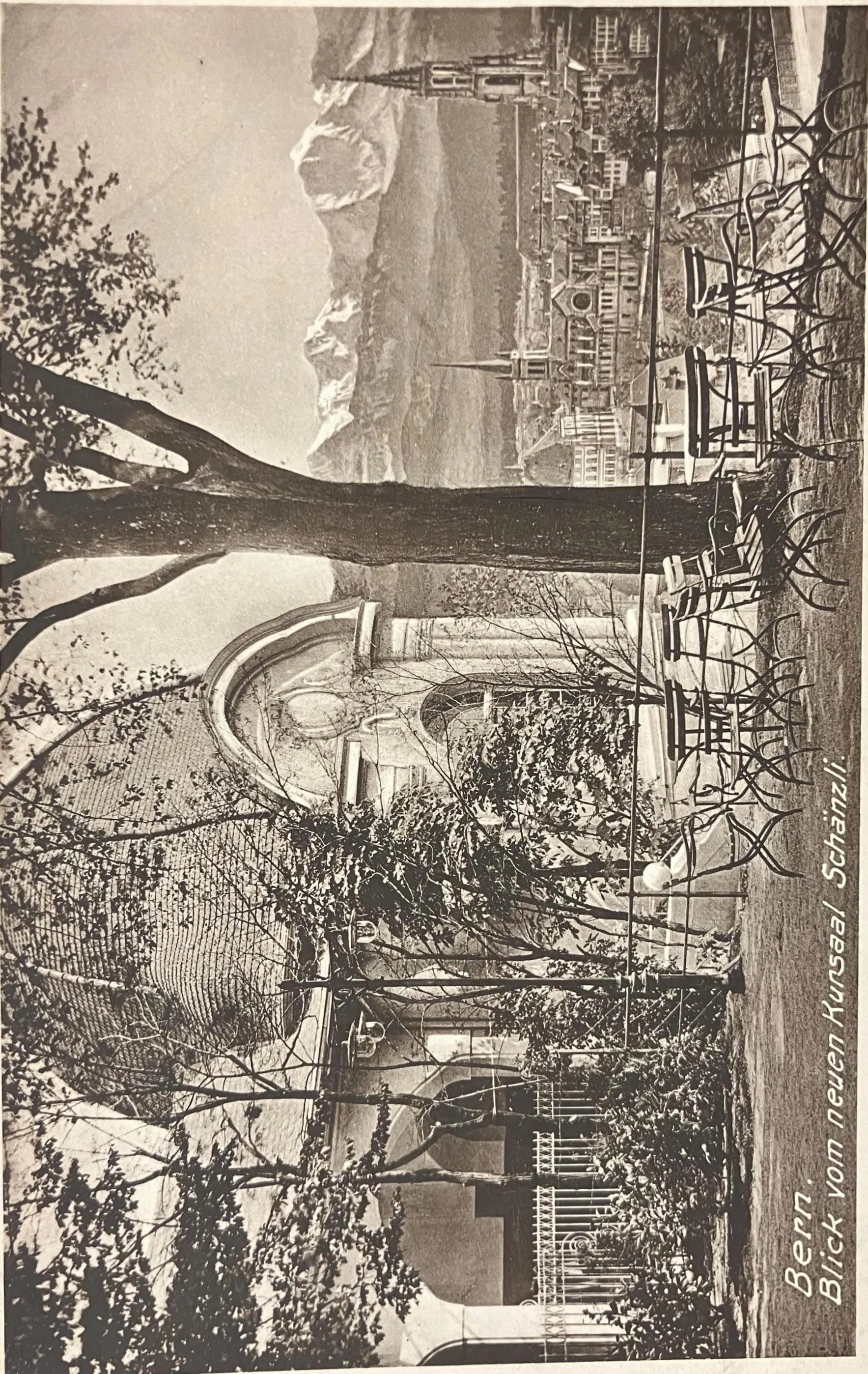 Black and white photo of the view from the Schanzli Sanitorium in Bern
