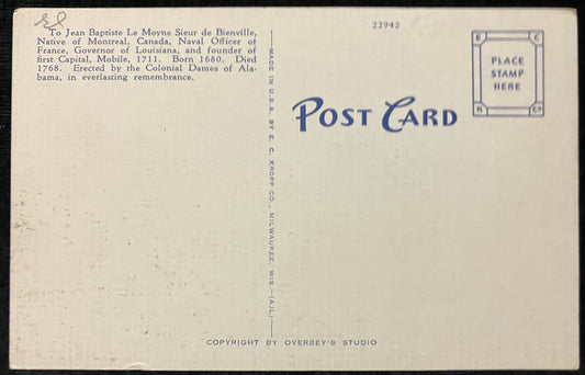On front: “Bienville Cross, Bienville Square, Mobile, Ala. ”On back: To Jean Baptiste Le Moyne Sieur