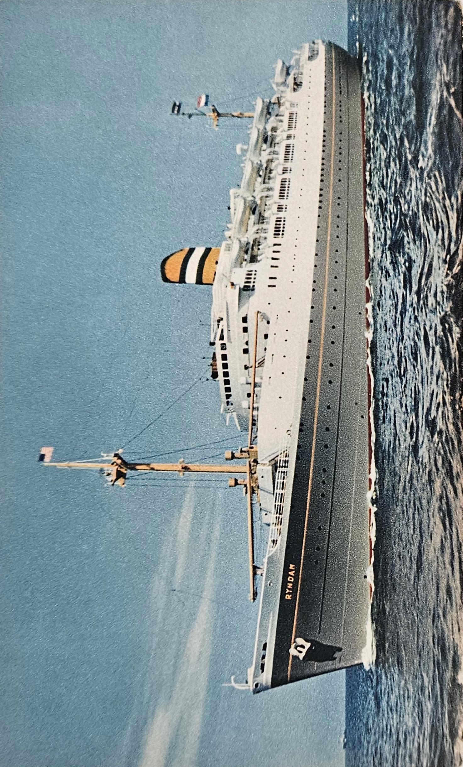 1950s Dutch Color Postcard - SS Ryndam Netherlands Cruise Ship - Holland Boat Postcard