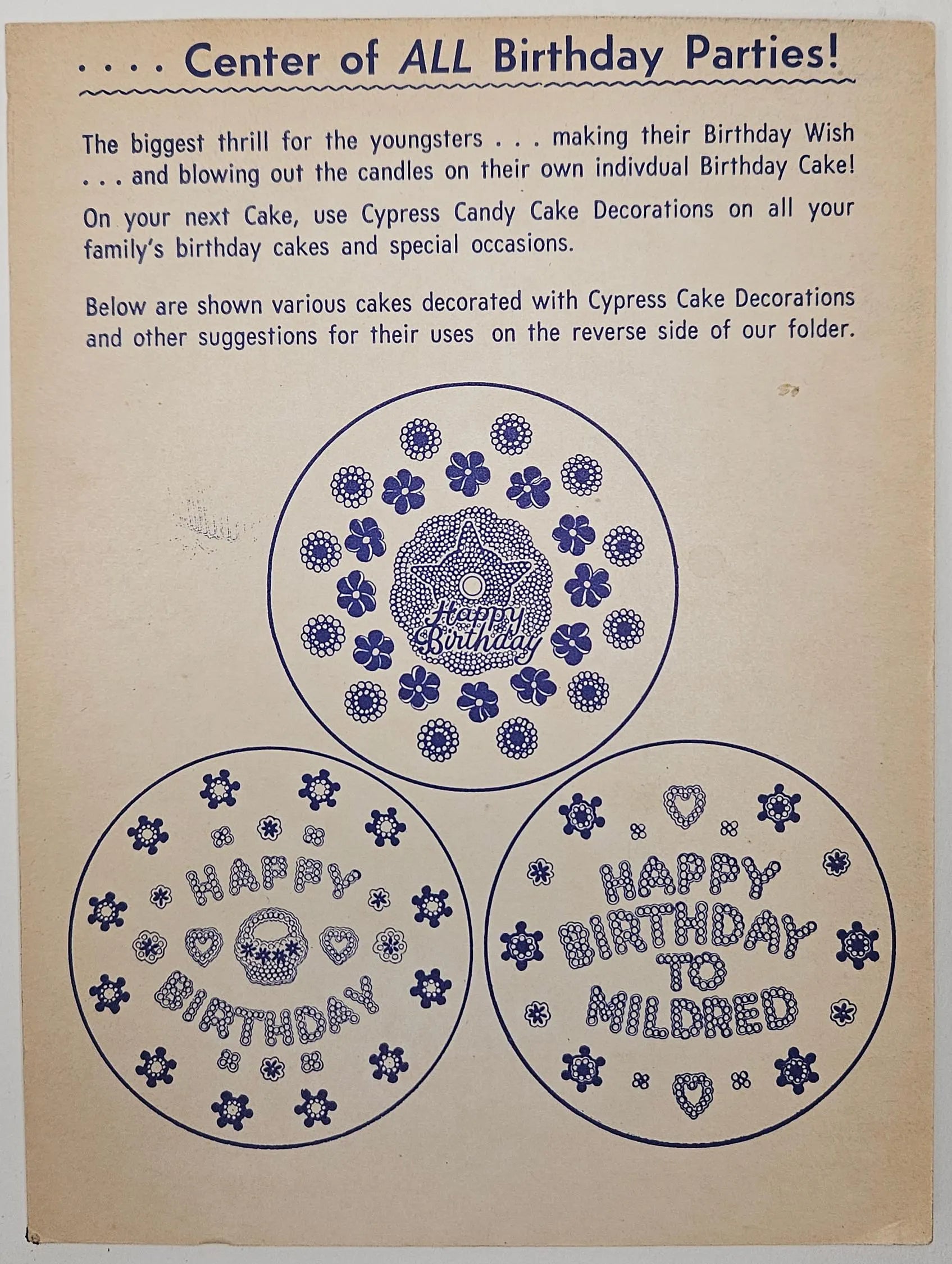 Cypress Novelty Corp. Birthday Party Trade Card Ad. Brooklyn 8, New York