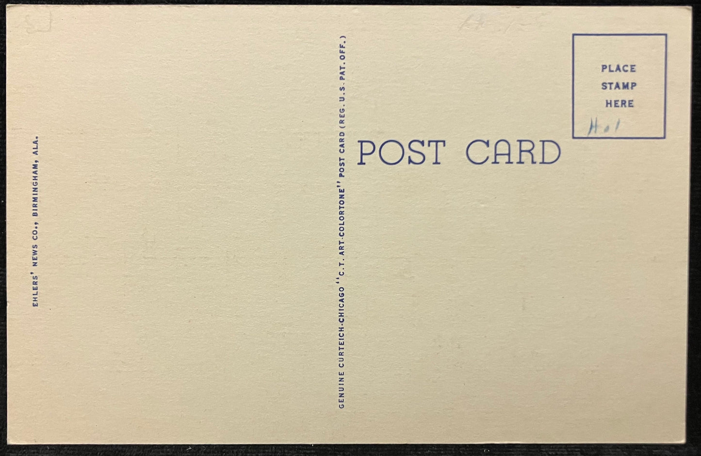 On front: New Green Springs Highway U. S. 31 Entering Birmingham, Ala.On back: Blank UnmailedPublisher: Ehler’s News Co. Condition: Excellent Color linen