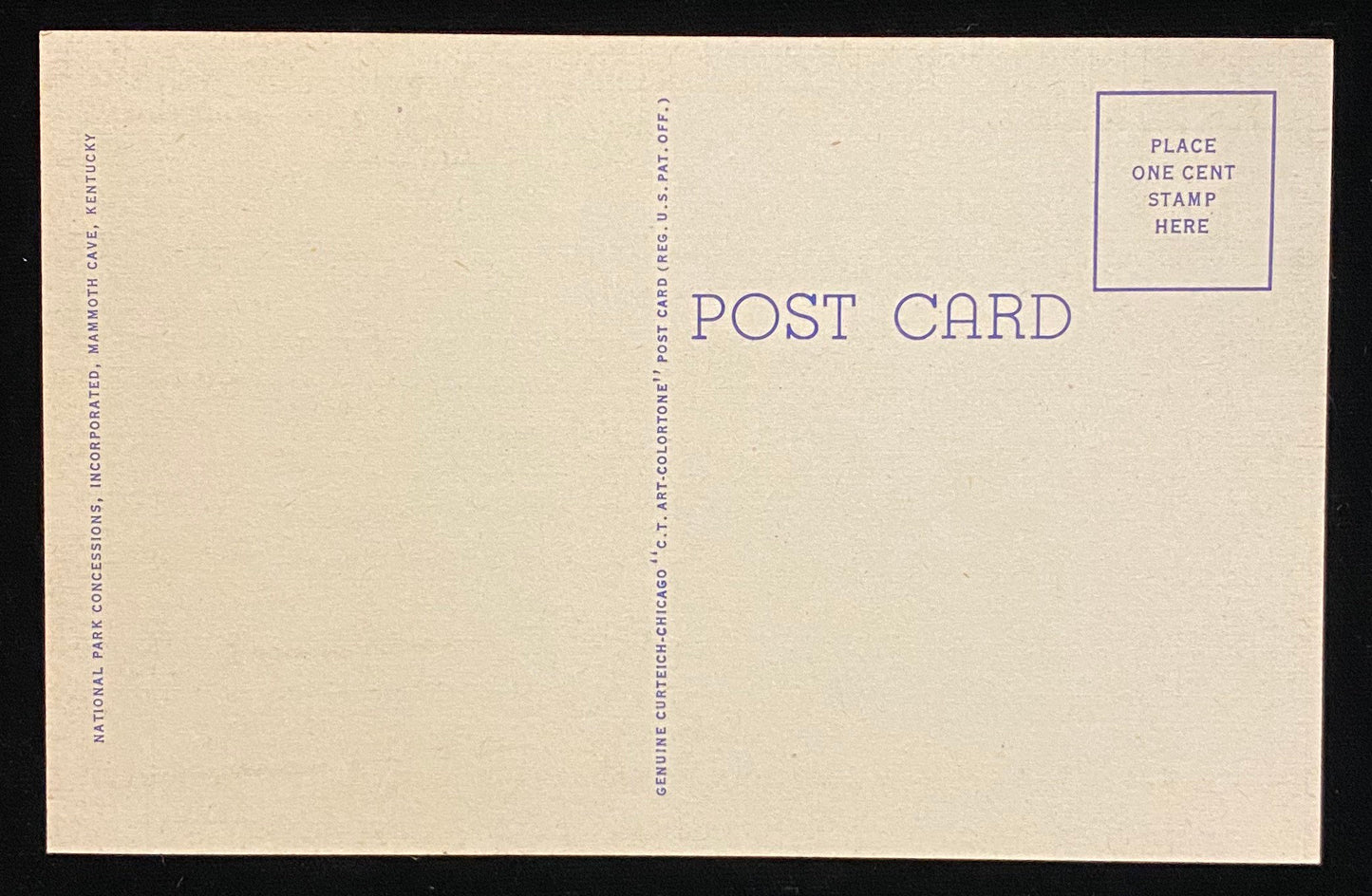 Front: Historic Entrance to Mammoth Cave, Ky. Back: None Condition: Great condition 1930s Unmailed Color: Hand color Publisher: Genuine Curteich-Chicago
