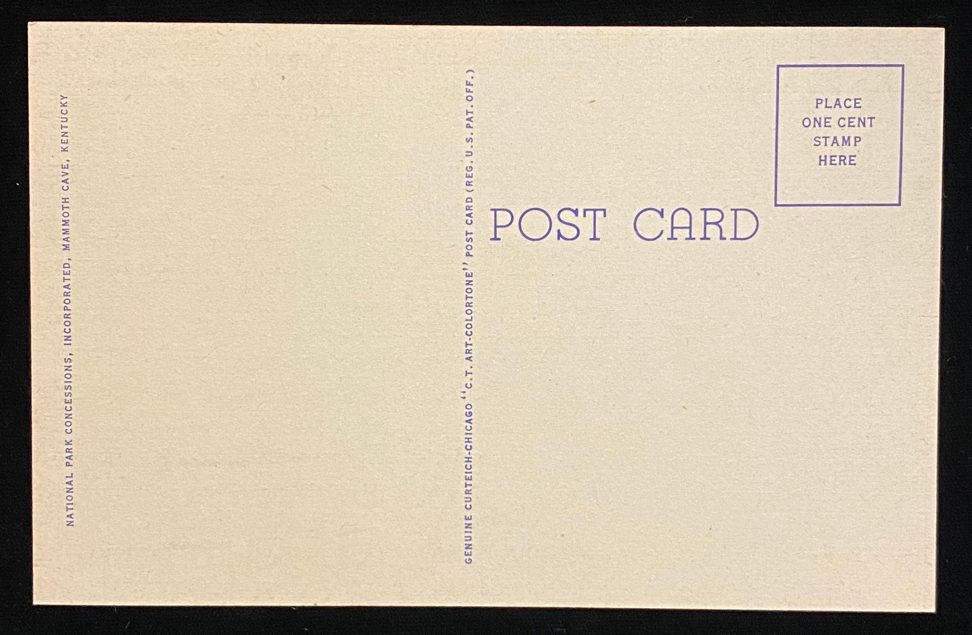 Front: Historic Entrance to Mammoth Cave, Ky. Back: None Condition: Great condition 1930s Unmailed Color: Hand color Publisher: Genuine Curteich-Chicago