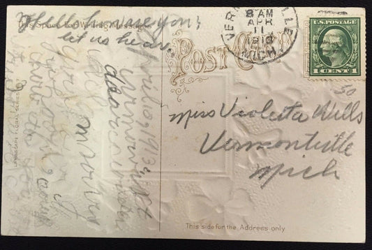 Embossed Landscape Floral - 1913 Vintage Postcard