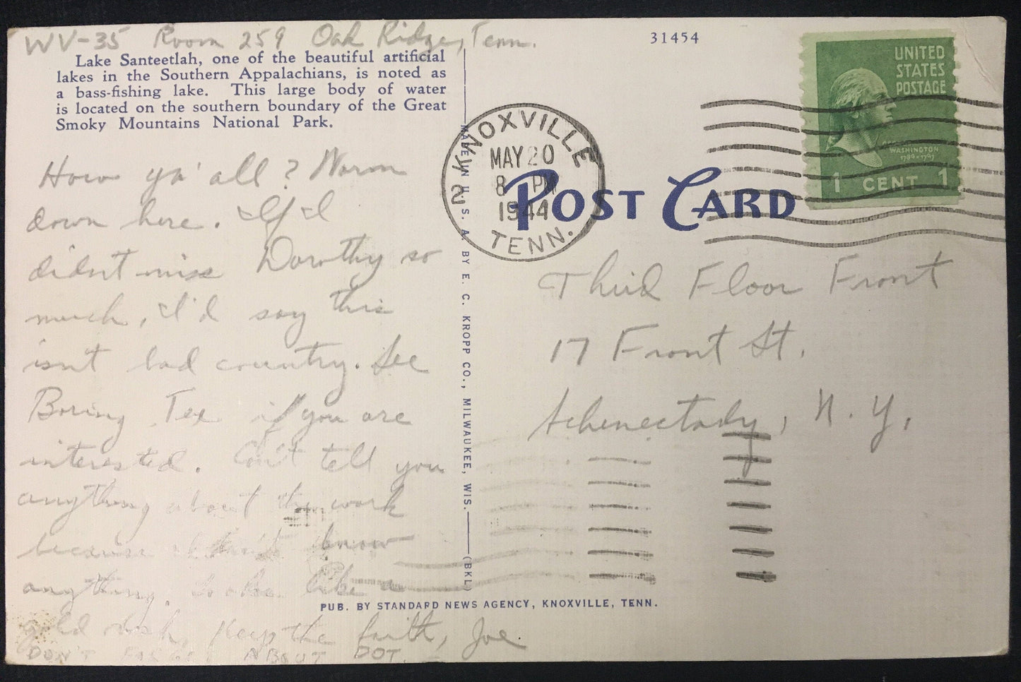Lake Santeetlah, Great Smoky Mountain National Park Vintage Postcard