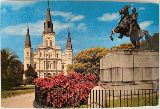 St. Louis Cathedral and Jackson Monument Vintage Postcard