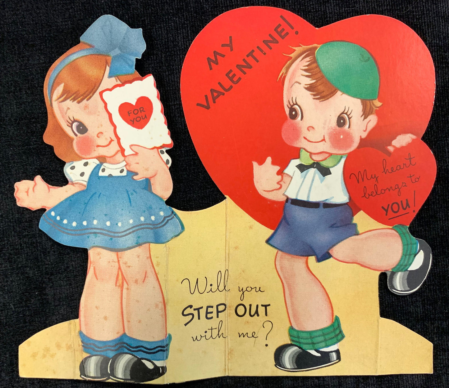 Children's Novelty Fold Out Valentines Cards, Set of 2 A-Meri-Card - "I'd like to put strings on you" and "Will you step out" Vintage