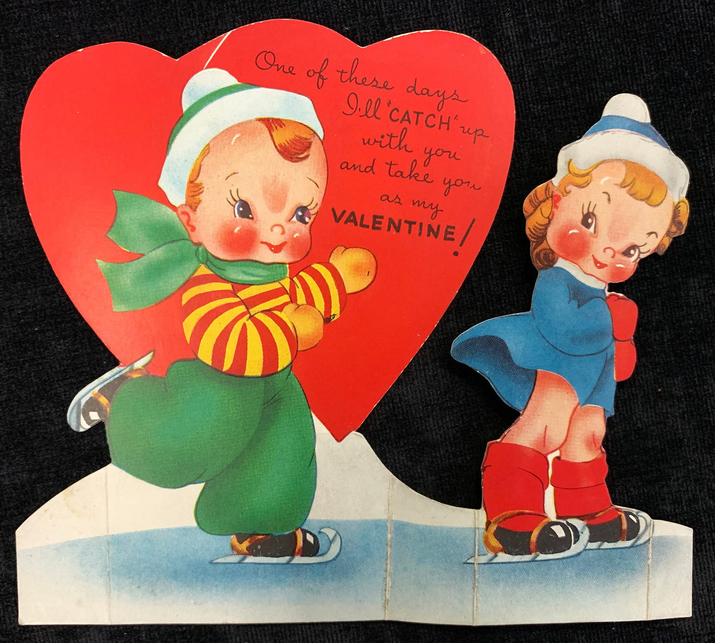 Children's Novelty Fold Out Valentines Cards, Set of 2 A-Meri-Card - "Get in the Groove" and "I'll Catch up with you" Vintage Valentines