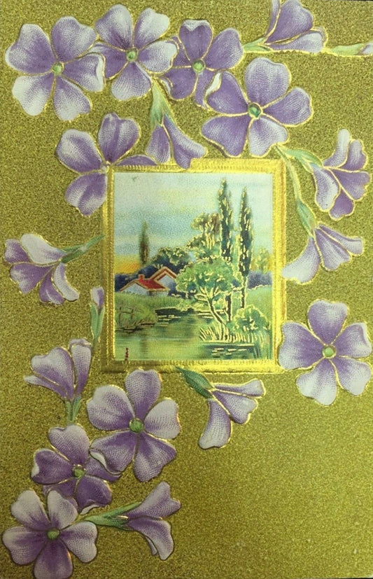 Embossed Landscape Floral - 1913 Vintage Postcard