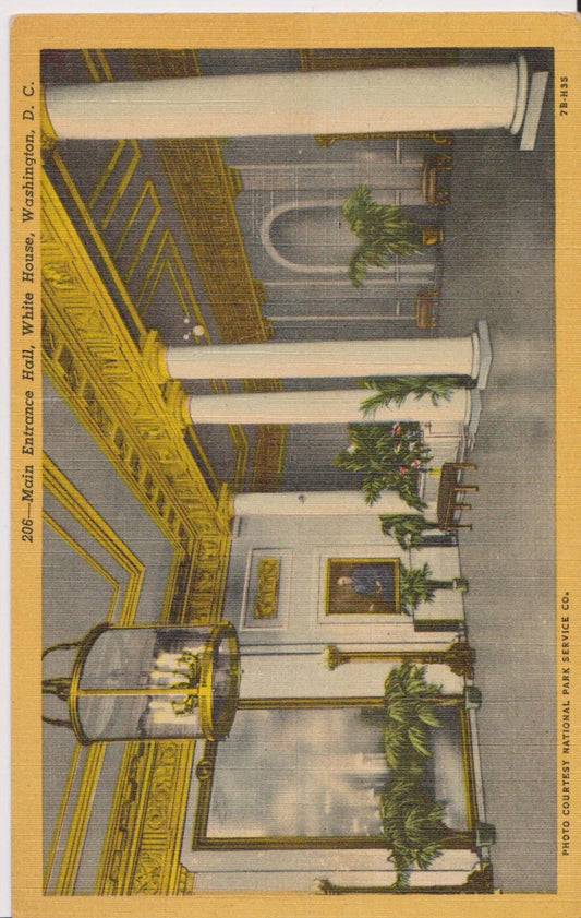 Main Entrance Hall White House - Washington D.C., Maryland - 1930s-1940s Vintage Postcard