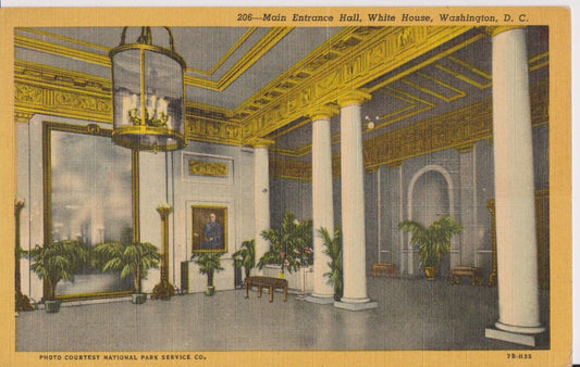 Main Entrance Hall White House - Washington D.C., Maryland - 1930s-1940s Vintage Postcard