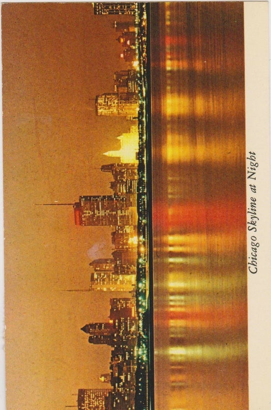 Chicago Skyline at Night - Chicago, Illinois Vintage Postcard