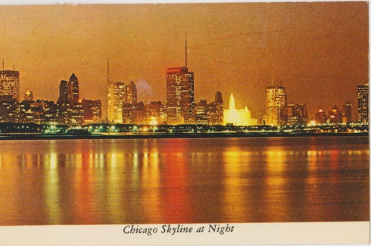 Chicago Skyline at Night - Chicago, Illinois Vintage Postcard