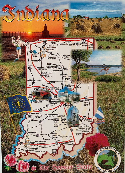 Indiana State Map Vintage Postcard