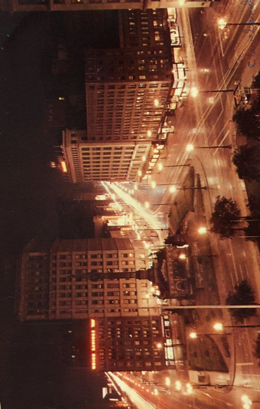 Greetings Cleveland, Ohio Public Square at Night - Vintage Postcard