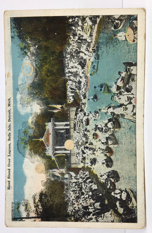 Belle Isle Detroit, Michigan MI Band Stand Over Lagoon Vintage Postcard