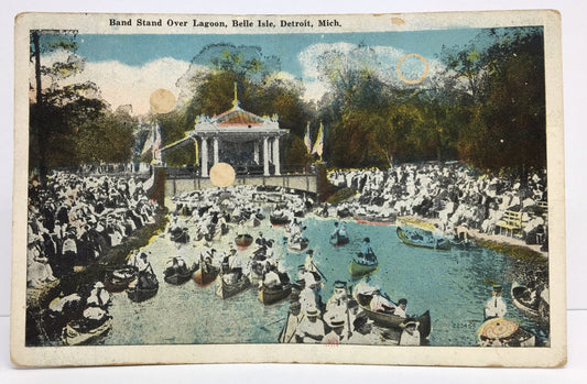Belle Isle Detroit, Michigan MI Band Stand Over Lagoon Vintage Postcard
