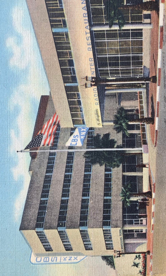 Columbia Square, Home of KNX Columbia Broadcasting System, Hollywood, California - Vintage Linen Postcard
