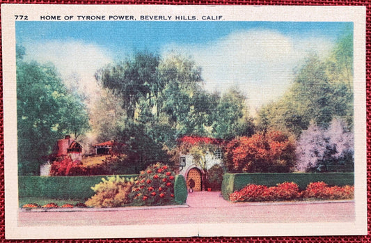 Home of Tyrone Power - Beverly Hills, California - Vintage Linen Postcard