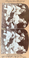 Dawn of Easter - Vintage Stereo View Card - 1899 - Two Children With Bunnies and Ducks