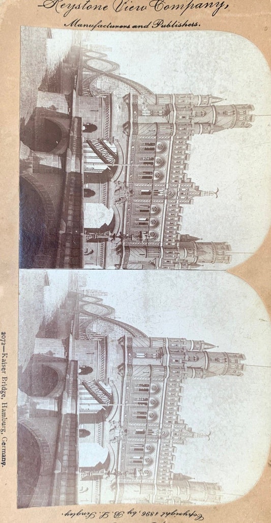 Kaiser Bridge - Hamburg, Germany - 1896 Vintage Stereo View Card