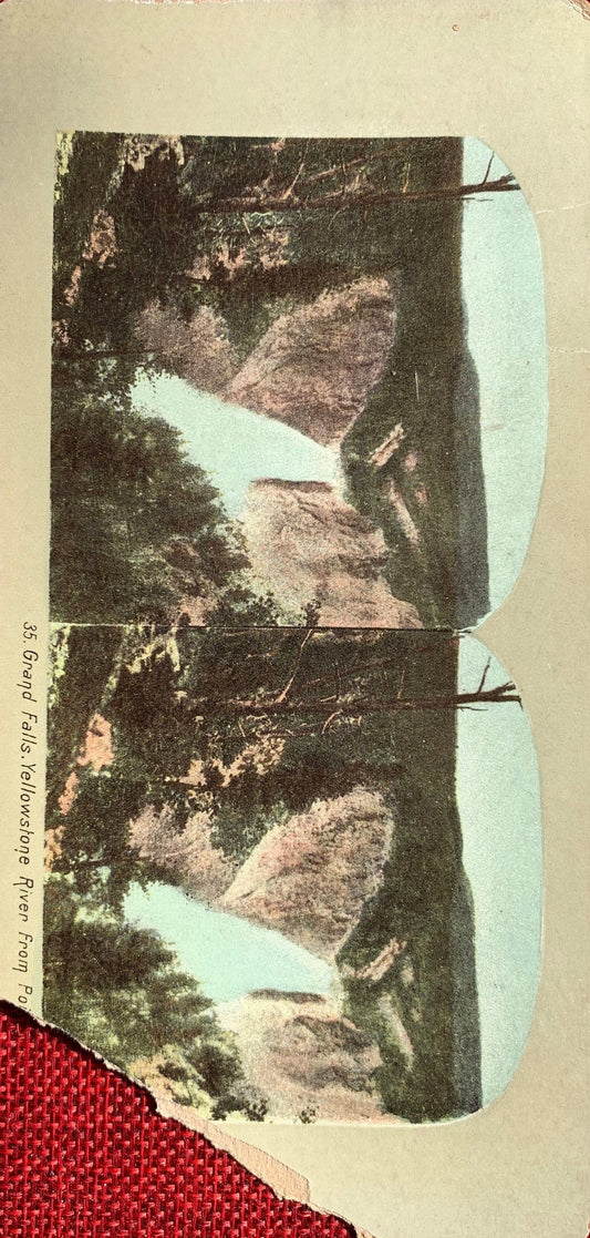 Grand Falls, Yellowstone River - Vintage Stereo View Card - Late 1800s