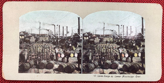 Levee Scene on Lower Mississippi River - Vintage Stereo Card Late 1800s