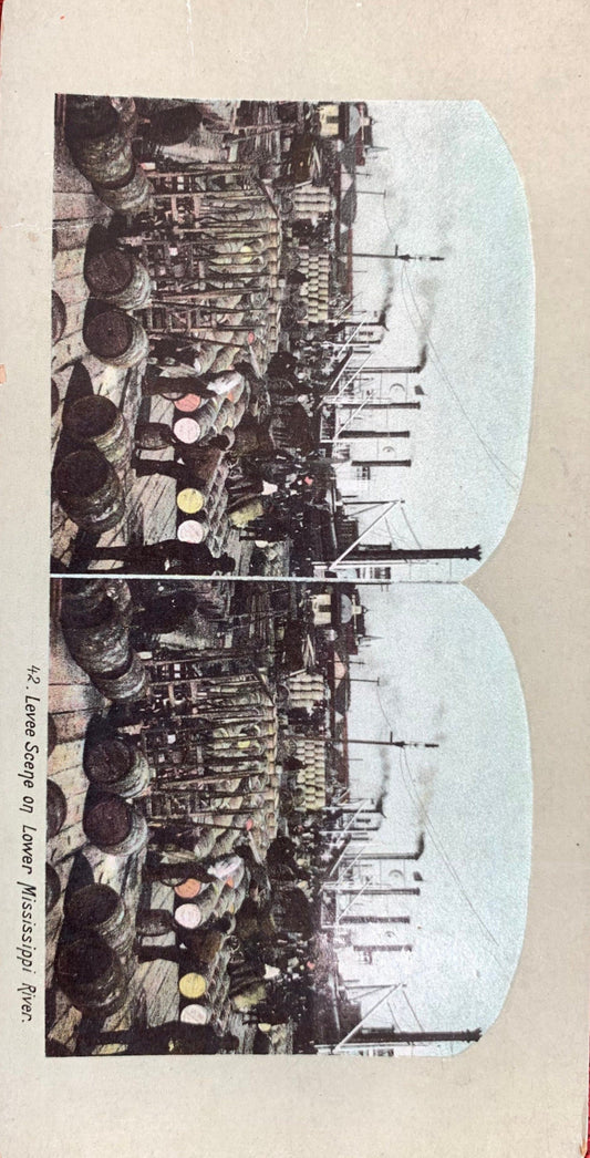 Levee Scene on Lower Mississippi River - Vintage Stereo Card Late 1800s