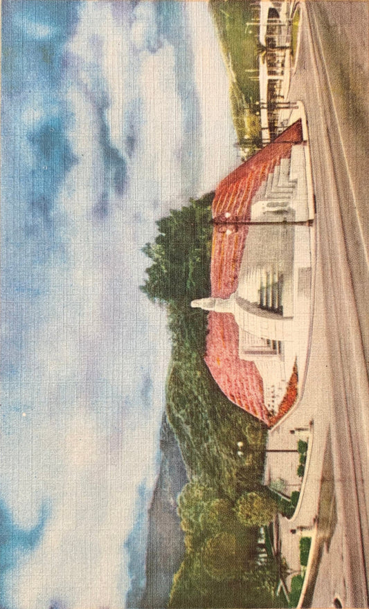 Hollywood Bowl Entrance and Cahuenga Pass Freeway - Hollywood, California - 1940s Linen Postcard