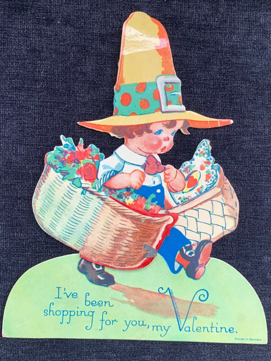 Chloe Preston Shopping Boy Vintage Valentine Card with Poof Honeycomb 1920’s-1930’s