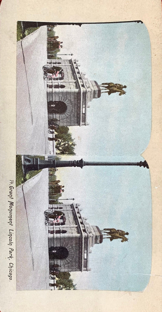 Grant Monument - Lincoln Park, Chicago - Vintage Stereo View Card Late 1800s