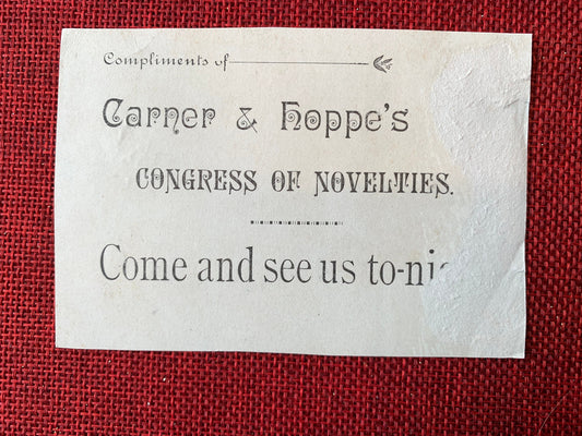 Carner & Hoppe's Congress of Novelties - Late 1800s Trade Card