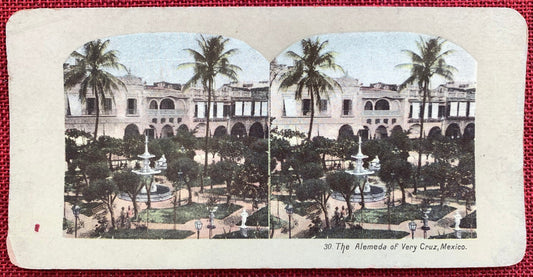 The Alemeda of Very Cruz, Mexico - Vintage Stereo View Card - Late 1800s